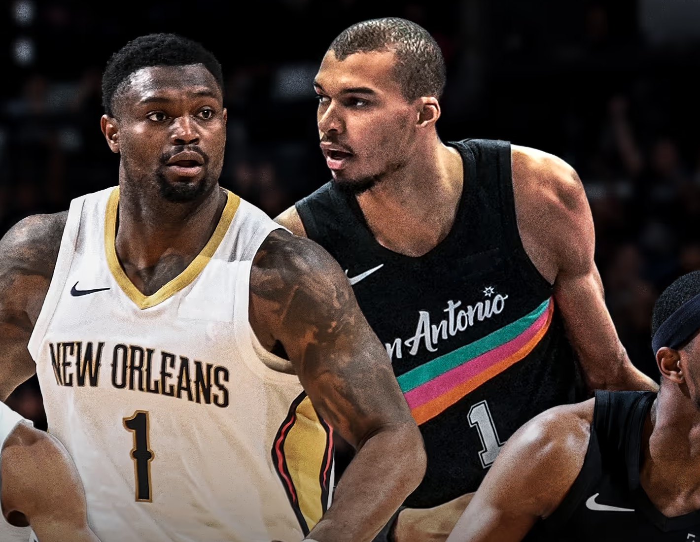 Zion Williamson et un joueur des Spurs au coude à coude